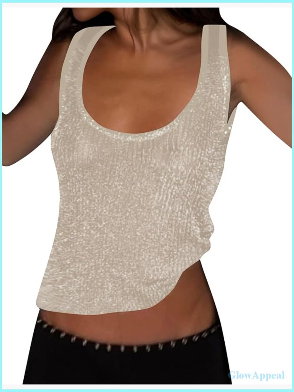Women's Sheer Glitter Fishnet Knit Crop Tank Top Going Out 80s Y2K Grunge Vest